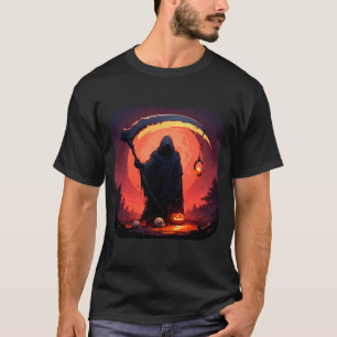 T-shirt Faucheuse avec citrouille d'Halloween et pleine lu