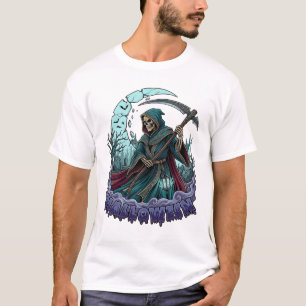 T-shirt Faucheuse d'Halloween Lanterne Lune Brisée_1
