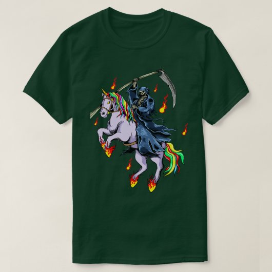T-shirt Faucheuse Grim avec feu Unicorn (Design devant)