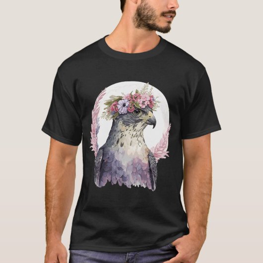 T-shirt Faucon Oiseaux De Prey Fleur Couronne Floral Oisea (Devant)