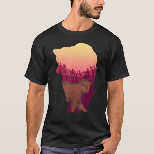 T-shirt Faune Animal Nature Forêt Arbres Ours Brown (Devant)