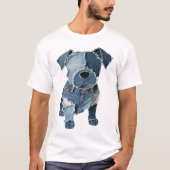 T-shirt Faux Denim Patchwork Chien (Devant)