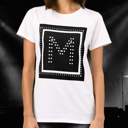 T-shirt Faux Rhinestone Rocher Rétro Monogramme Noir Blanc