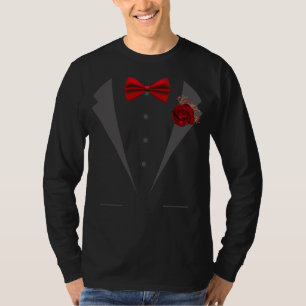 T-shirt Faux Tuxedo Suit avec Cravate Red Bow
