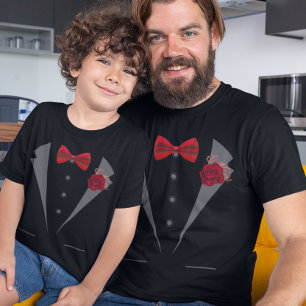 T-shirt Faux Tuxedo Suit avec Cravate Red Bow