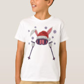 T-shirt Faux yarn skiing rabbit with Santa hat winter humo (Devant)