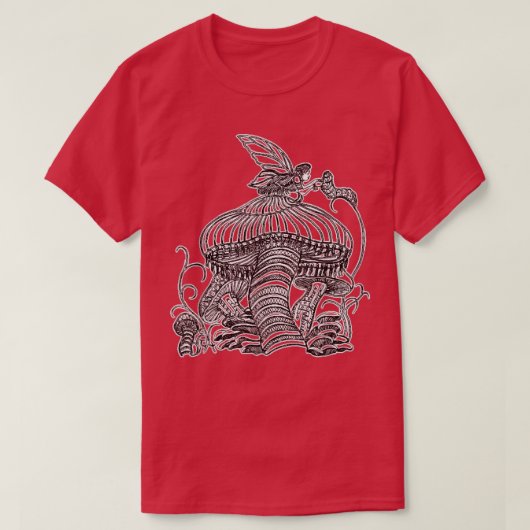 T-shirt Fée avec ailes et une chenille sur un champignon (Design devant)