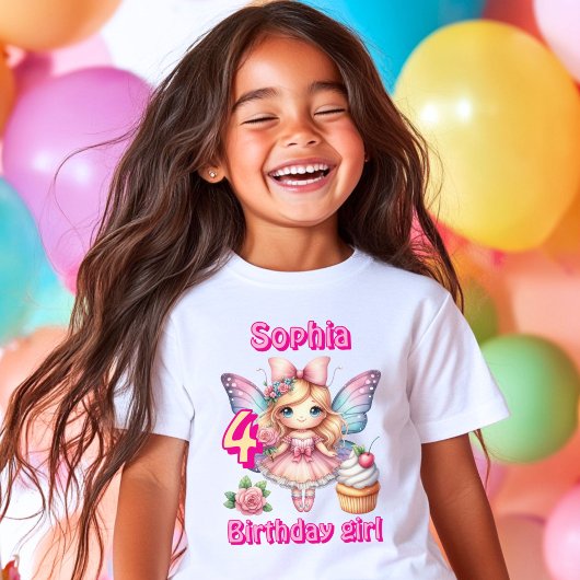 T-shirt Fée de cupcake rose anniversaire papillon