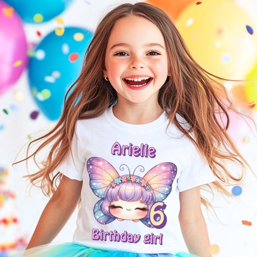 T-shirt Fée violette colorée face papillon anniversaire