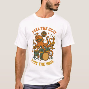 T-shirt Feel the Beat Octopus Batteur Rétro Disco