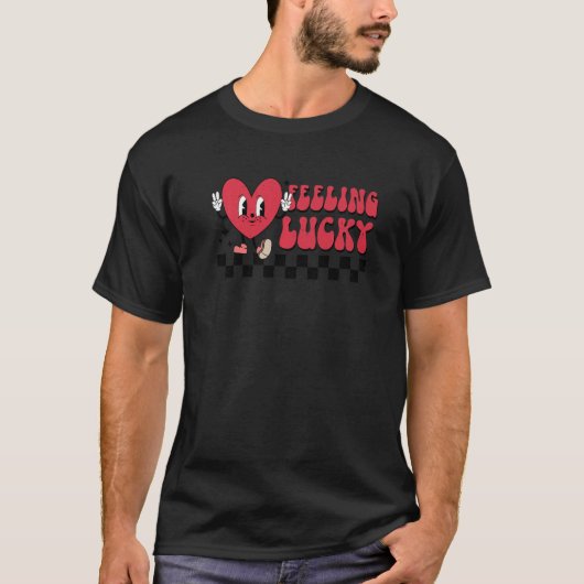 T-shirt Feeling Lucky Cute Heart Valentine's Day Kids Boy  (Devant)