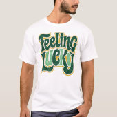T-shirt Feeling Lucky Retro Groovy Distressed Green Gold (Devant)