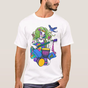 T-shirt féerique hippie de guitare d'arc-en-ciel