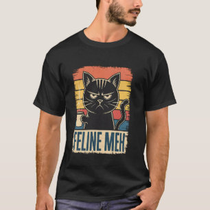 T-shirt Félin meh Rétro Drôle Sarcastique Agacé Café Chat