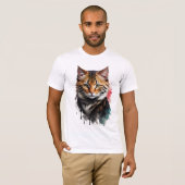T-shirt Feline Beige Tiger rayé Chat Aquarelle (Devant entier)