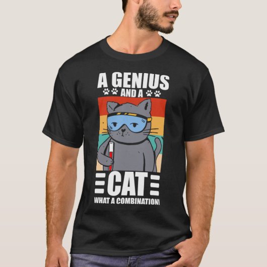 T-shirt Feline Chat A Genius and a Cat What a Combination (Devant)