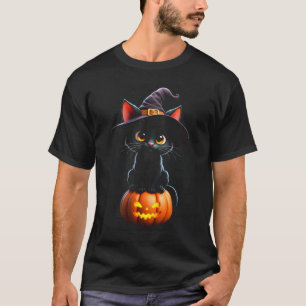 T-shirt Feline Éffrayant Witchy Chat sur Citrouille