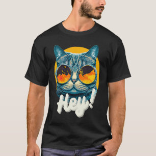 T-shirt Feline Fashion Hey Chat porter des lunettes de sol