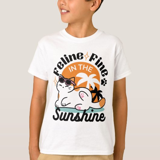 T-shirt Feline fin au soleil - Chat Tropical relaxé (Devant)