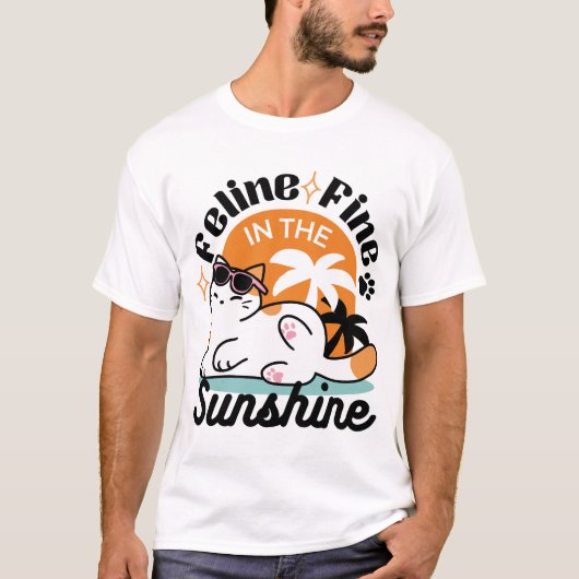 T-shirt Feline fin au soleil - Chat Tropical relaxé (Devant)