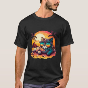 T-shirt Feline Fine sur Vacation Cute Chat allongé sur la 