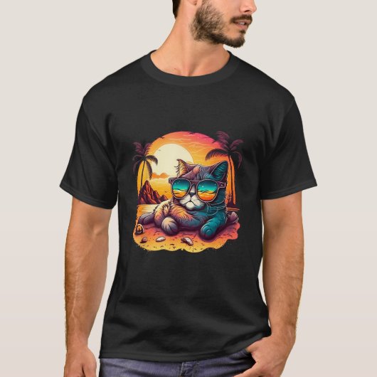 T-shirt Feline Fine sur Vacation Cute Chat allongé sur la  (Devant)
