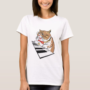 T-shirt Feline Pianist Drôle Chat Jouer Clavier