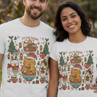 T-shirt Félins de Ramen et Joie des Fêtes de Fin d'Année 