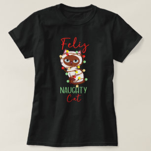 T-shirt Feliz coquin chat lumières de Noël Feliz Navidad