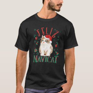 T-shirt Feliz Navicat Pun Cute Kitten Fluffy Cat Santa Hat