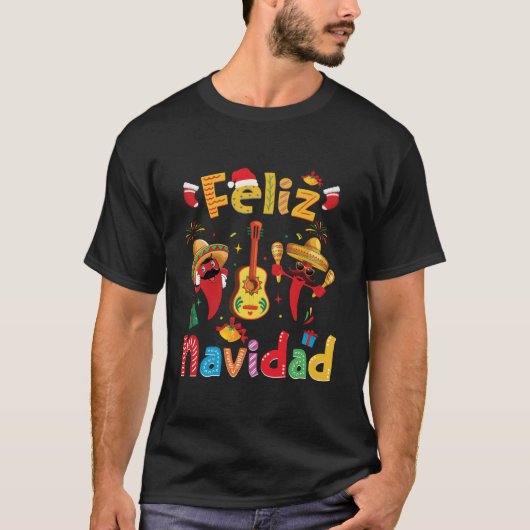 T-shirt Feliz Navidad Mexican Fiesta Hot Pepper Guitar Py (Devant)