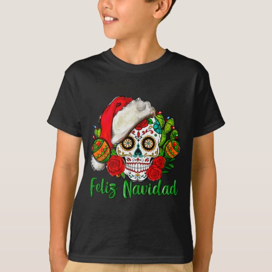 T-shirt Feliz Navidad Sugar Skull Mexican Christmas (Devant)