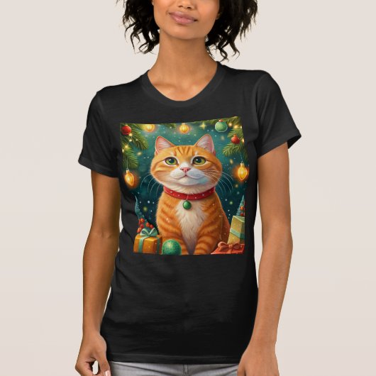 T-shirt Feliz navidad te desea el gato naranja (Devant)