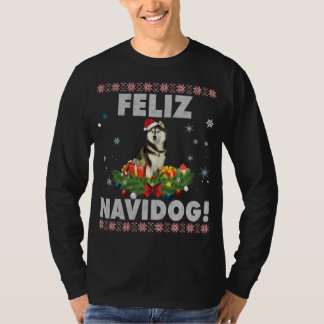 T-shirt Feliz Navidog Chien sibérien Husky Chien laide Chr