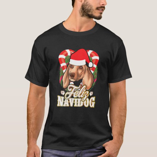 T-shirt Feliz Navidog Dachshund avec le chien Casquette du (Devant)