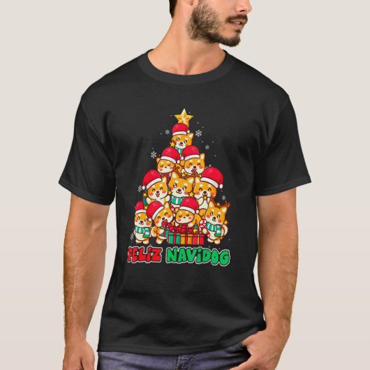 T-shirt Feliz Navidog Feliz Navidad Christmas Welsh Corgi (Devant)