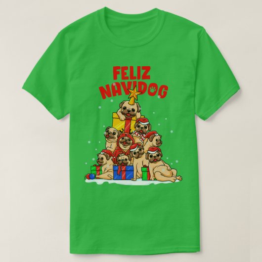 T-shirt Feliz Navidog Feliz Navidad Propriétaire du Carlin (Design devant)
