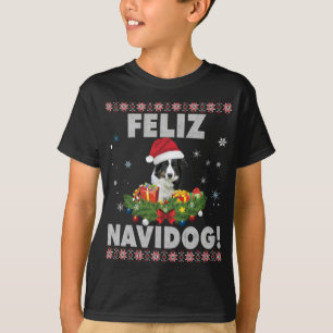 T-shirt Feliz Navidog Frontière Collie Chien Douleur moche