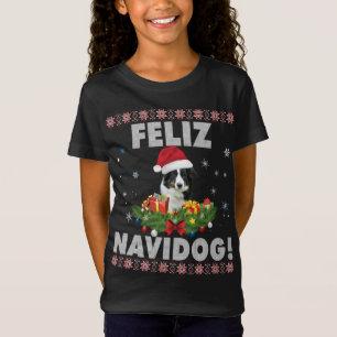 T-Shirt Feliz Navidog Frontière Collie Chien Douleur moche