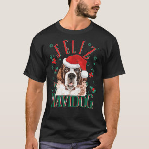 T-shirt Feliz Navidog mignonne Saint Bernard Chien portant