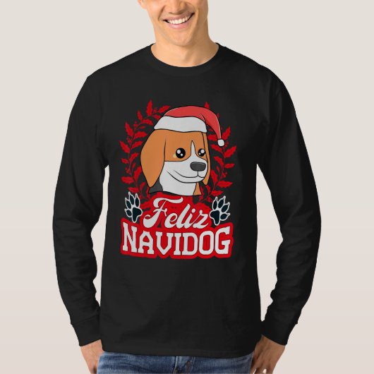 T-shirt Feliz Navidog Navidad Beagle Santa Hat Joyeux Chri (Devant)