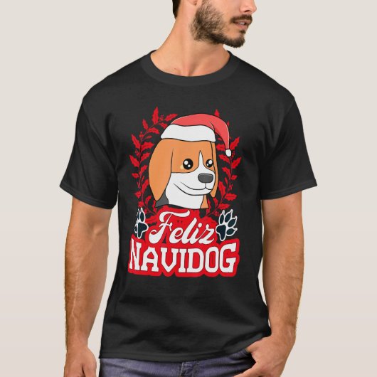 T-shirt Feliz Navidog Navidad Beagle Santa Hat Joyeux Chri (Devant)