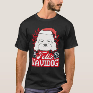 T-shirt FELIZ NAVIDOG Navidad Poodle Santa Hat Joyeux Chri