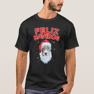 T-shirt Feliz Navidog Noël Pitbull Chien Avec Barbe San