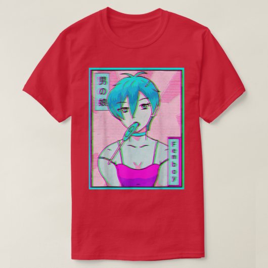 T-shirt Femboy Vapowave Aesthetic Anime Boy Retro Glitch  (Design devant)