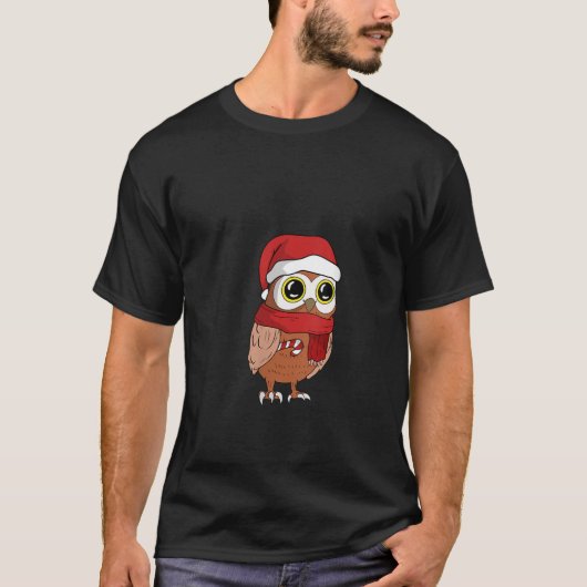 T-shirt Femens Cute Owl Père Noël cadeau de Noël avec Chri (Devant)