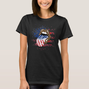 T-shirt Femens Mens Leopard American Flag Lièvres 4 juille