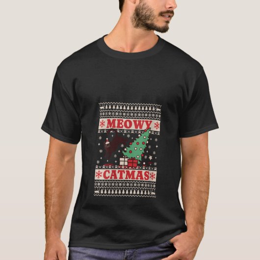 T-shirt Femens Meowy Catmas Funny Chat Noël Amoureux des c (Devant)