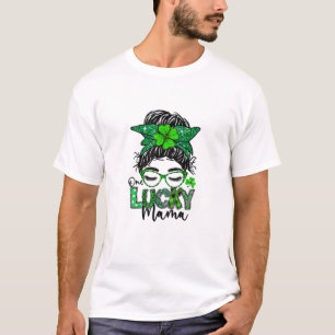 T-shirt Femens One Lucky Mama St. Patrick's Day Messy Bun