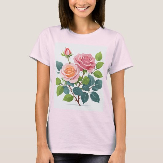 T-shirt féminin avec quelques roses roses (Devant)
